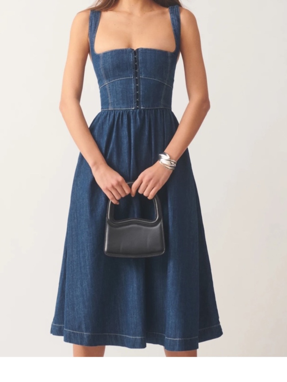 Reformation Tagliatelle Denim Square-Neck Midi Dress - Blue size US4